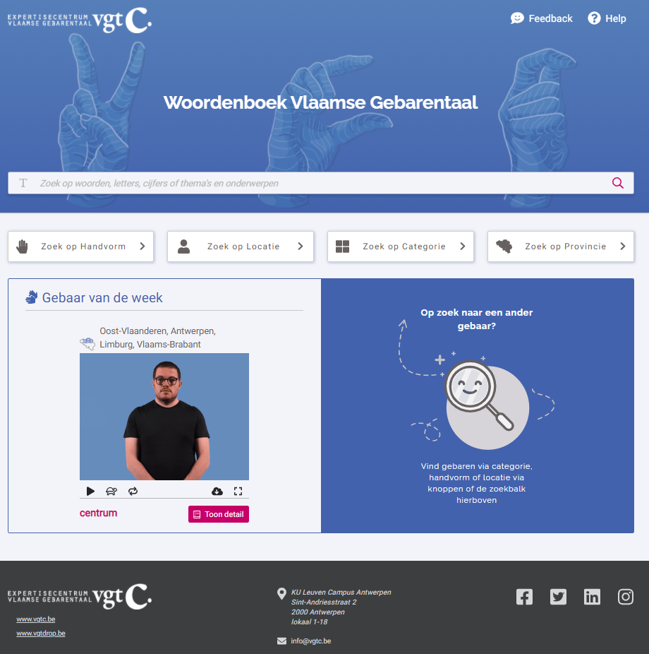 Desktopmock-up van het Vlaams Gebarentaal woordenboek