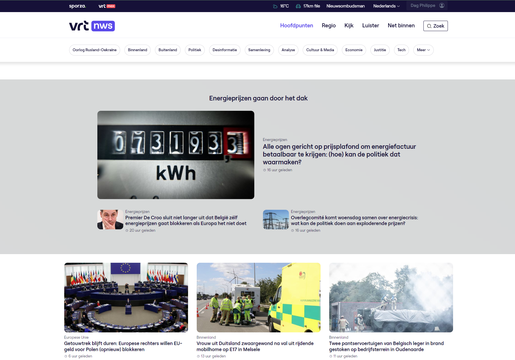 Desktopweergave van de vernieuwde VRT NWS website